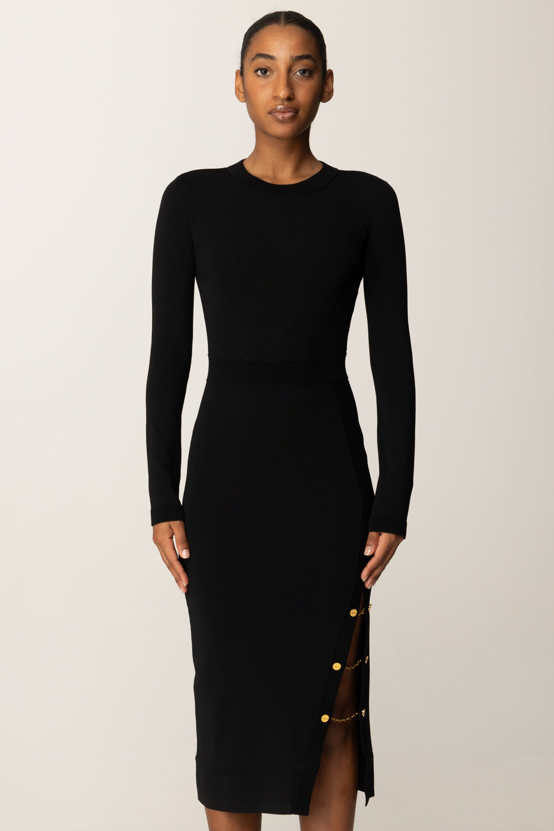 Elisabetta Franchi Abito In Maglia Midi con Gemelli Gioiello NERO AM28S57E2