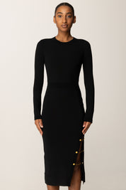 Elisabetta Franchi Abito In Maglia Midi con Gemelli Gioiello NERO AM28S57E2