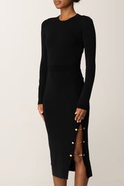 Elisabetta Franchi Abito In Maglia Midi con Gemelli Gioiello NERO AM28S57E2