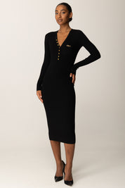Elisabetta Franchi Abito In Maglia Midi con Scollo a V AM10B56E2 NERO