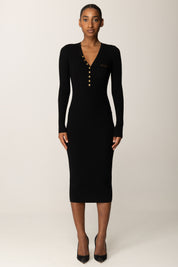 Elisabetta Franchi Abito In Maglia Midi con Scollo a V AM10B56E2 NERO