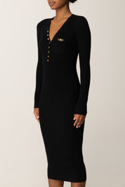 Elisabetta Franchi Abito In Maglia Midi con Scollo a V AM10B56E2 NERO