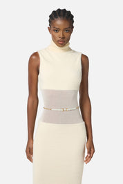 Elisabetta Franchi Abito In Maglia con Inserto Garzato e Cintura MILK AM37T57E2