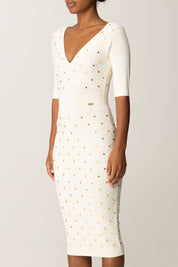 Elisabetta Franchi Abito In Maglia con Losanghe e Borchiette Gold AM26S57E2 MILK