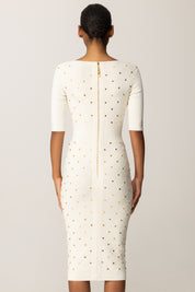 Elisabetta Franchi Abito In Maglia con Losanghe e Borchiette Gold AM26S57E2 MILK