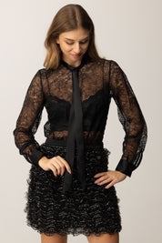 Elisabetta Franchi Abito In Pizzo e Tulle con Cristalli AB83257E2 NERO