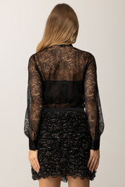 Elisabetta Franchi Abito In Pizzo e Tulle con Cristalli AB83257E2 NERO