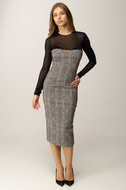 Elisabetta Franchi Abito In Tulle e Raso con Stampa Pitone AB87657E2 NERO