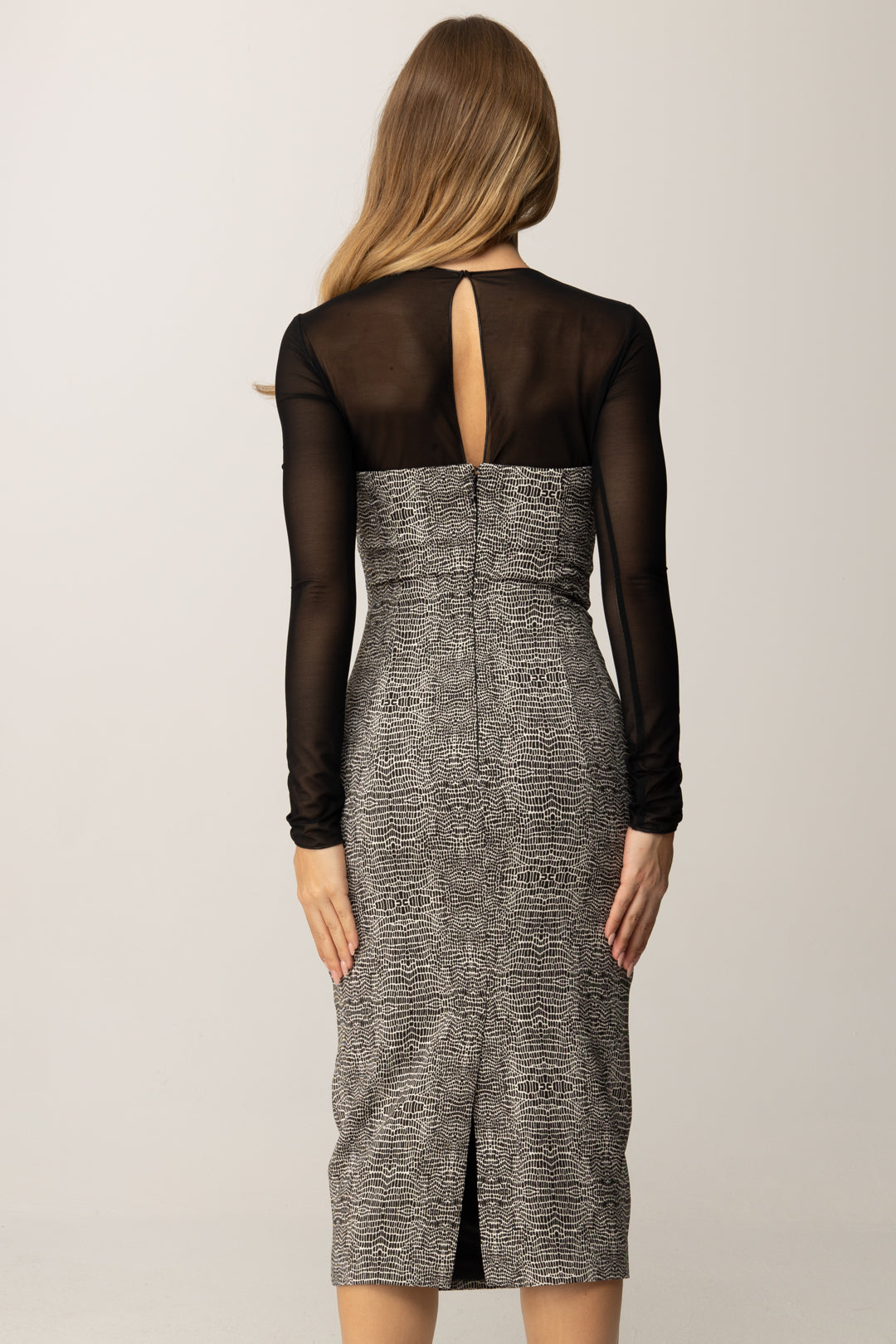 Elisabetta Franchi Abito In Tulle e Raso con Stampa Pitone AB87657E2 NERO