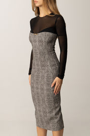 Elisabetta Franchi Abito In Tulle e Raso con Stampa Pitone AB87657E2 NERO