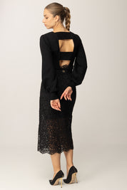 Twin-set Abito Longuette In Maglia e Pizzo 252TP3030 NERO