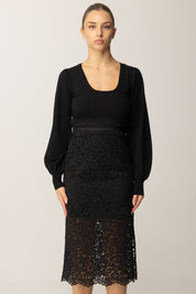 Twin-set Abito Longuette In Maglia e Pizzo 252TP3030 NERO