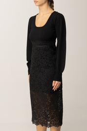 Twin-set Abito Longuette In Maglia e Pizzo 252TP3030 NERO