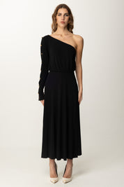 Elisabetta Franchi Abito Longuette Monomanica con Bottoncini AB80252E2 NERO