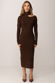 Akep Abito Lungo In Costina con Lurex e Cut-out MORO VSKD11039