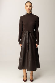 Twin-set Abito Lungo In Maglia Ed Effetto Pelle 252TT3560 BLACK CHOCOLATE