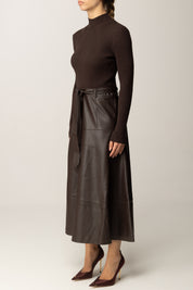 Twin-set Abito Lungo In Maglia Ed Effetto Pelle 252TT3560 BLACK CHOCOLATE