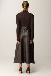 Twin-set Abito Lungo In Maglia Ed Effetto Pelle 252TT3560 BLACK CHOCOLATE