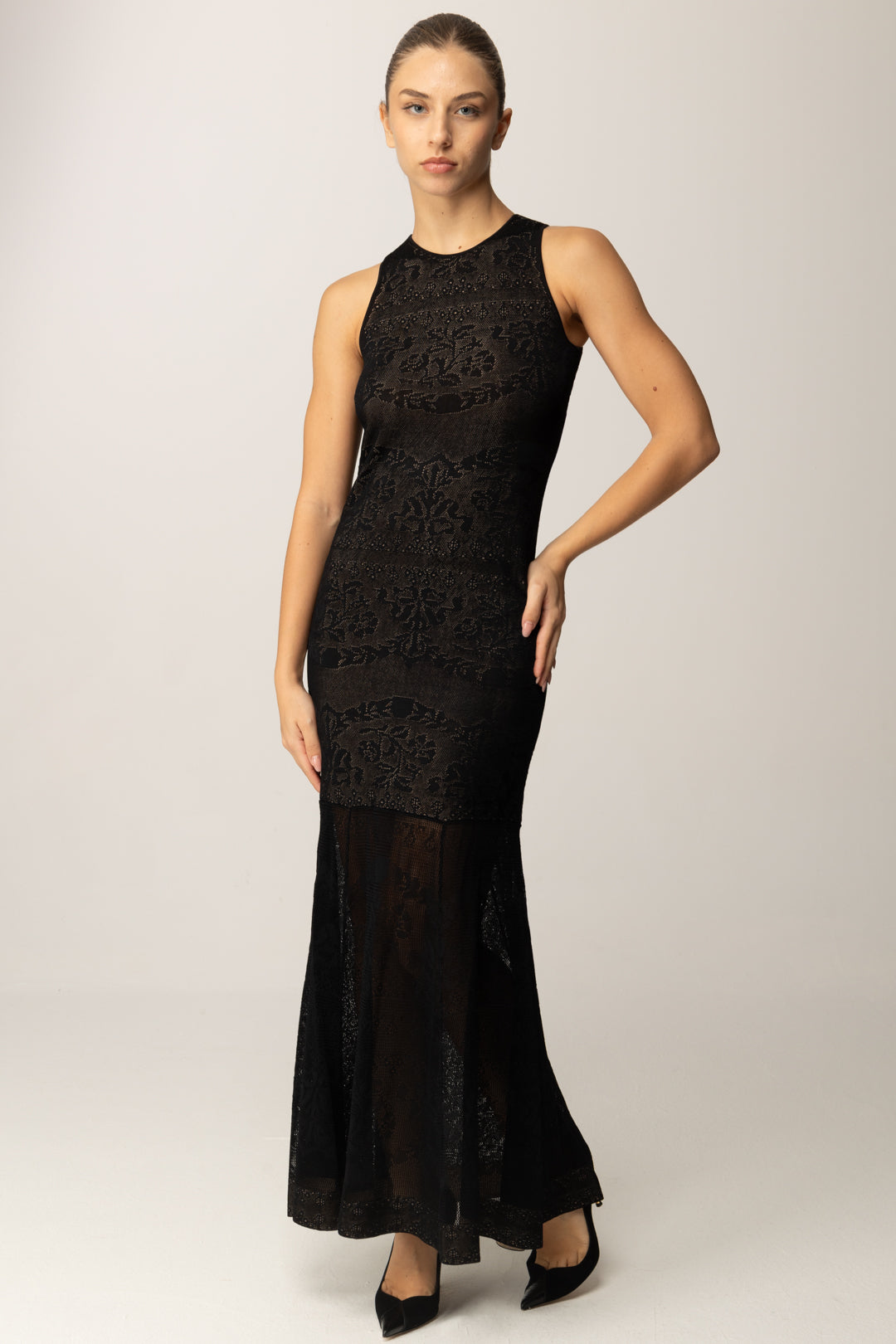 Twin-set Abito Lungo In Maglia Jacquard con Motivo Floreale
 252TP3382 NERO