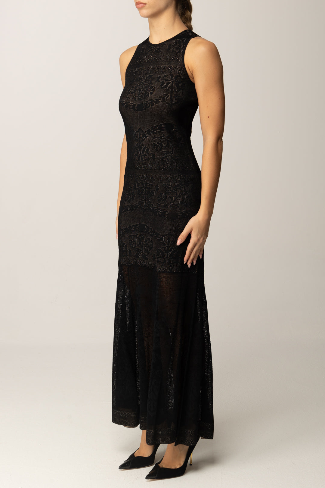 Twin-set Abito Lungo In Maglia Jacquard con Motivo Floreale
 252TP3382 NERO