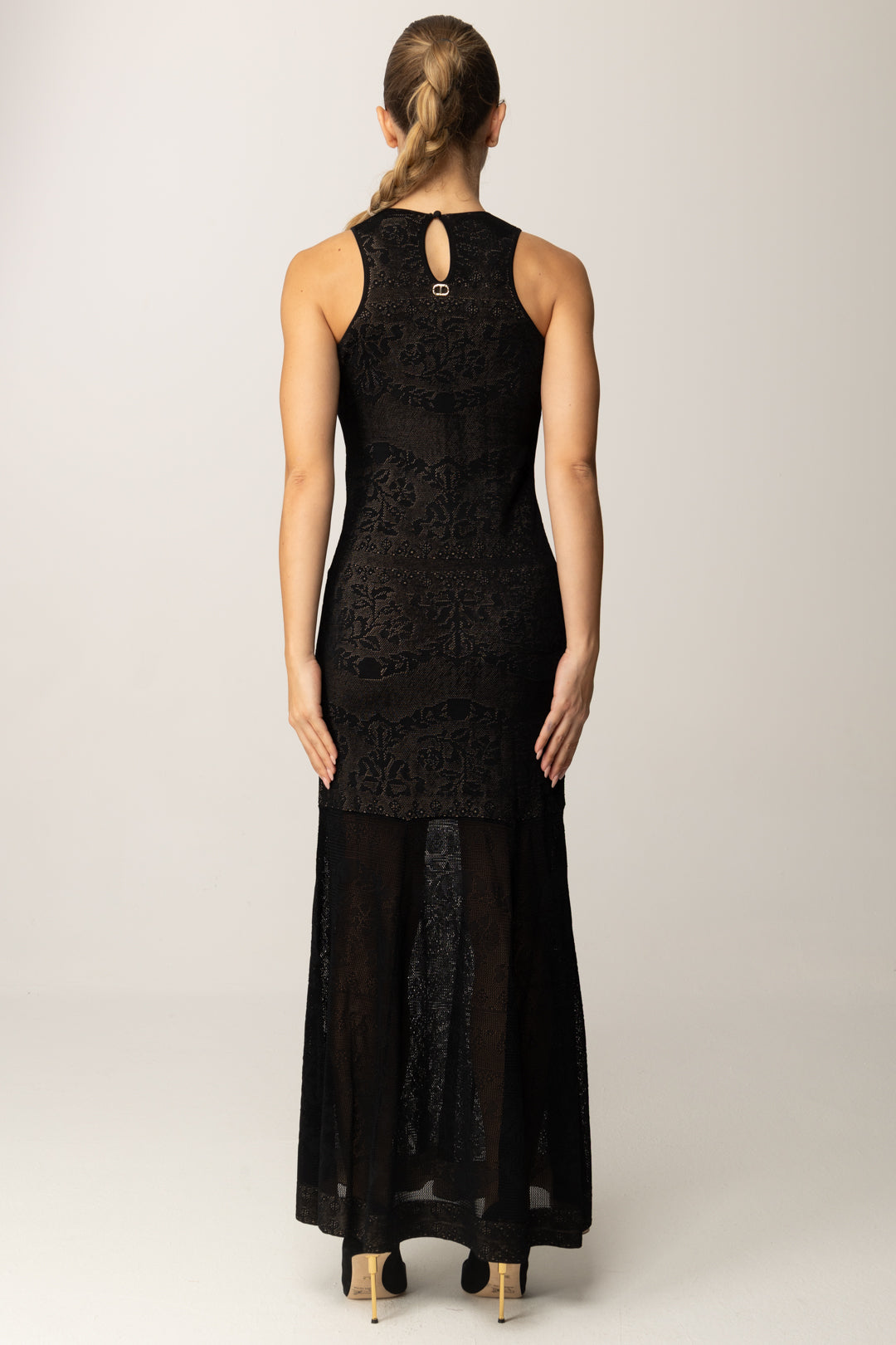 Twin-set Abito Lungo In Maglia Jacquard con Motivo Floreale
 252TP3382 NERO