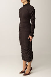 Twin-set Abito Lungo In Maglia con Arricciatura 252TT3152 BLACK CHOCOLATE