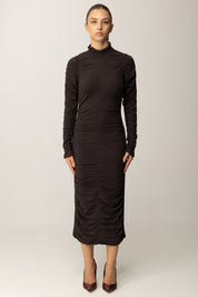 Twin-set Abito Lungo In Maglia con Arricciatura 252TT3152 BLACK CHOCOLATE