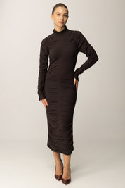 Twin-set Abito Lungo In Maglia con Arricciatura 252TT3152 BLACK CHOCOLATE