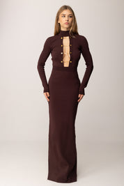 Elisabetta Franchi Abito Lungo In Maglia con Gemelli Gioiello AM29S57E2 MERLOT