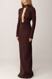 Elisabetta Franchi Abito Lungo In Maglia con Gemelli Gioiello AM29S57E2 MERLOT