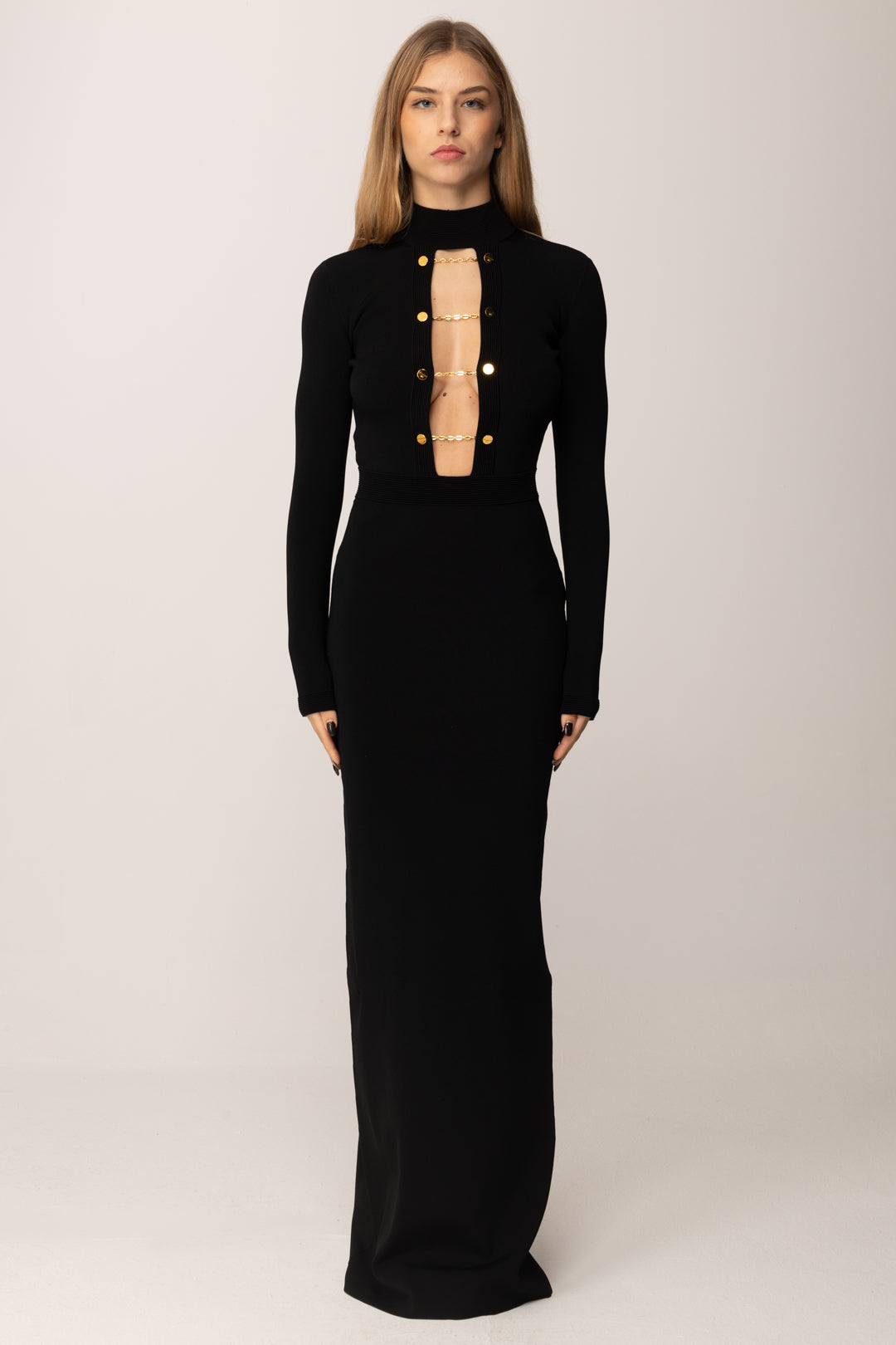 Elisabetta Franchi Abito Lungo In Maglia con Gemelli Gioiello AM29S57E2 NERO