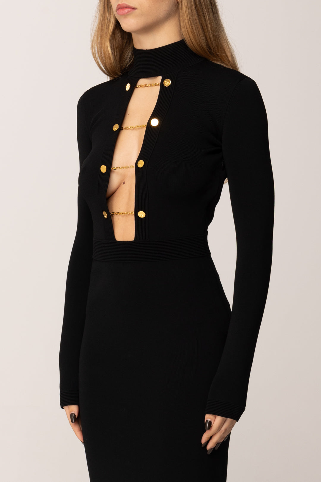 Elisabetta Franchi Abito Lungo In Maglia con Gemelli Gioiello AM29S57E2 NERO