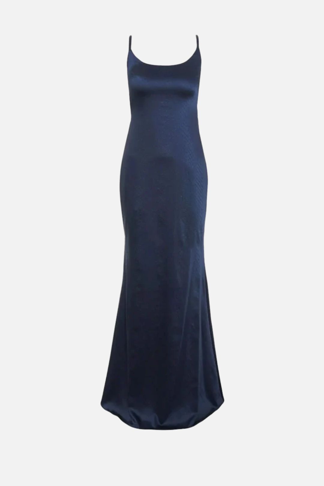 Elisabetta Franchi Abito Lungo In Raso Jacquard con Spalline Sottili ABR0567E2 BLU NOTTE