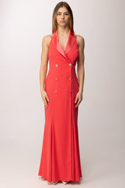 Hanita Abito Lungo a Gilet con Bottoni Gioiello H.V3842.4649 CORALLO 
