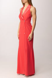 Hanita Abito Lungo a Gilet con Bottoni Gioiello H.V3842.4649 CORALLO 
