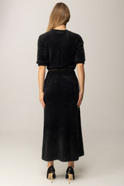 Elisabetta Franchi Abito Midi Effetto Pelliccetta con Cintura AM38T57E2 NERO