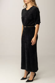 Elisabetta Franchi Abito Midi Effetto Pelliccetta con Cintura AM38T57E2 NERO