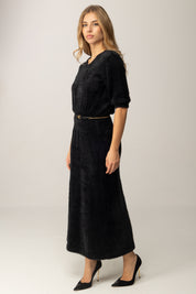 Elisabetta Franchi Abito Midi Effetto Pelliccetta con Cintura AM38T57E2 NERO