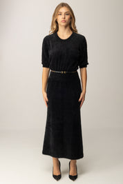 Elisabetta Franchi Abito Midi Effetto Pelliccetta con Cintura AM38T57E2 NERO