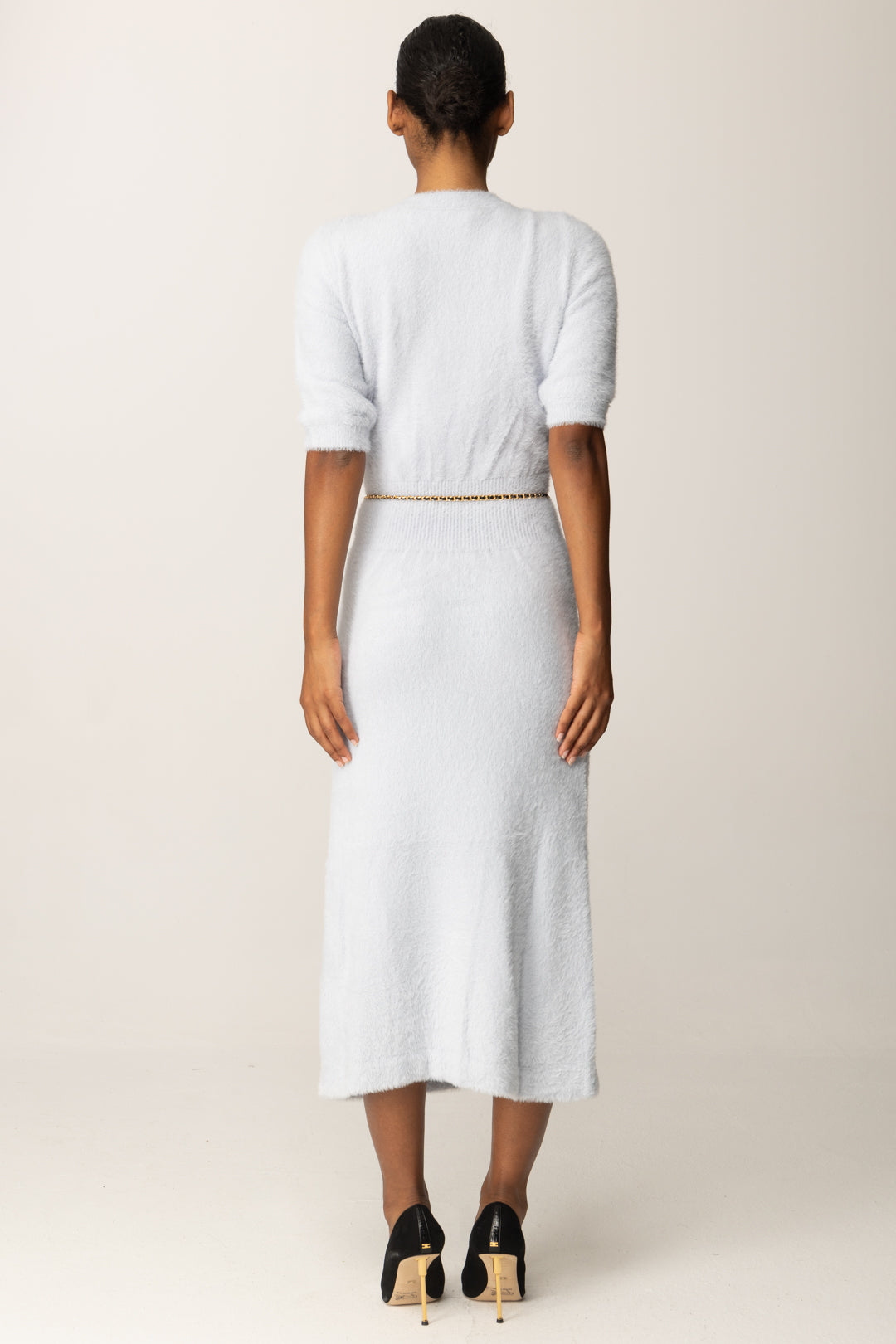 Elisabetta Franchi Abito Midi Effetto Pelliccetta con Cintura AM38T57E2 STARLIGHT