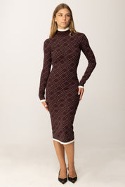 Elisabetta Franchi Abito Midi In Maglia Jacquard Stampa Logo AM18T56E2 MERLOT/MILK