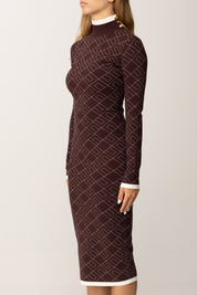 Elisabetta Franchi Abito Midi In Maglia Jacquard Stampa Logo AM18T56E2 MERLOT/MILK