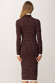 Elisabetta Franchi Abito Midi In Maglia Jacquard Stampa Logo AM18T56E2 MERLOT/MILK