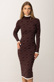 Elisabetta Franchi Abito Midi In Maglia Jacquard Stampa Logo AM18T56E2 MERLOT/MILK