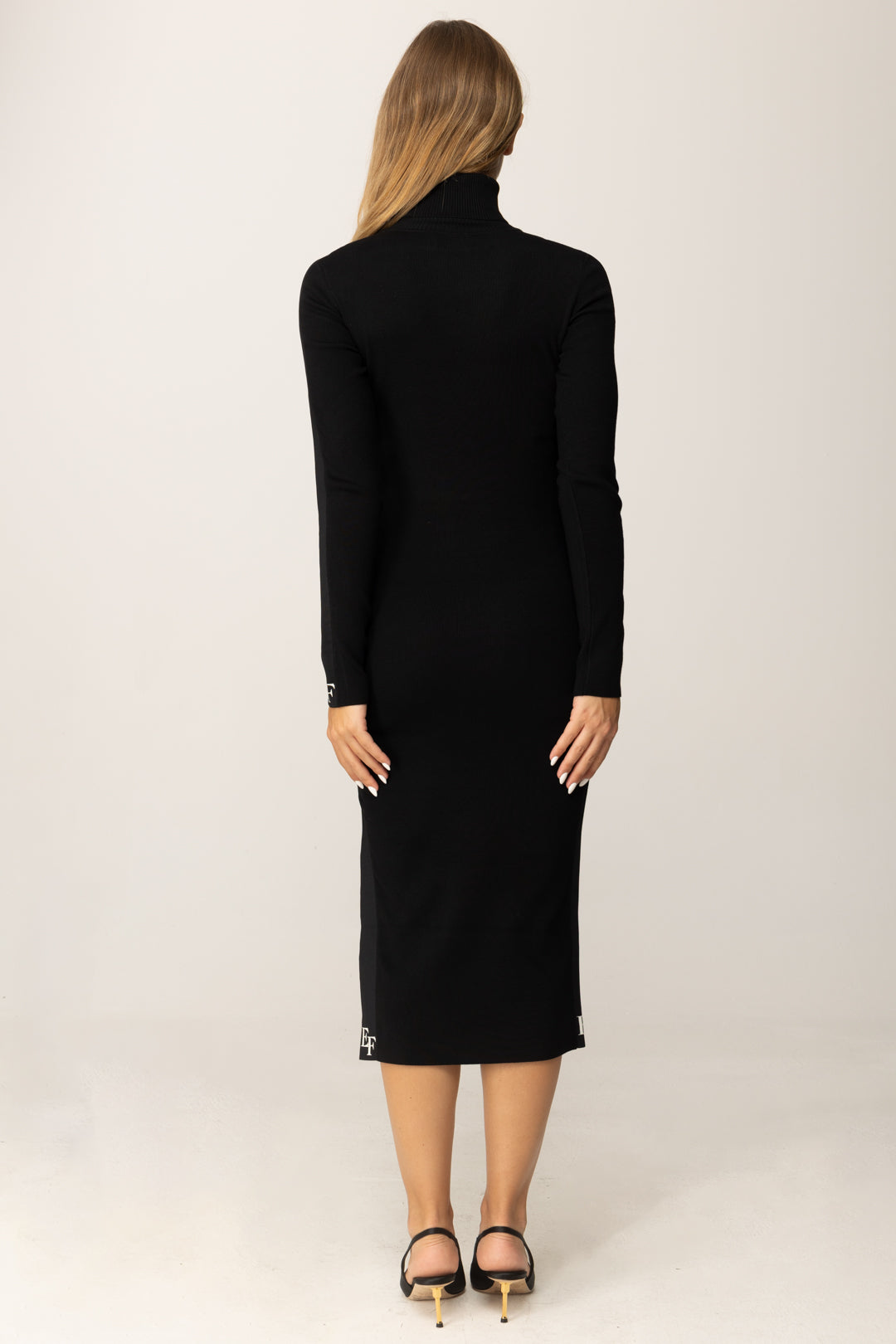 Elisabetta Franchi Abito Midi In Maglia con Bande Lucide AM03S56E2 NERO/MILK