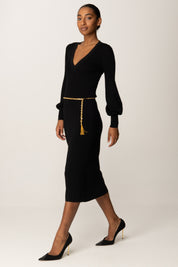 Elisabetta Franchi Abito Midi In Maglia con Cintura Catena AM22B56E2 NERO