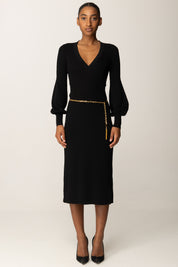 Elisabetta Franchi Abito Midi In Maglia con Cintura Catena AM22B56E2 NERO
