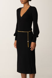 Elisabetta Franchi Abito Midi In Maglia con Cintura Catena AM22B56E2 NERO