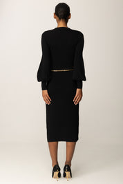 Elisabetta Franchi Abito Midi In Maglia con Cintura Catena AM22B56E2 NERO