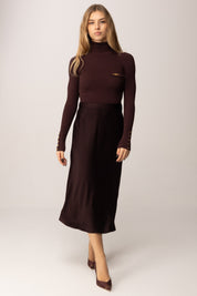 Elisabetta Franchi Abito Midi In Maglia con Gonna In Satin MERLOT AM06B56E2